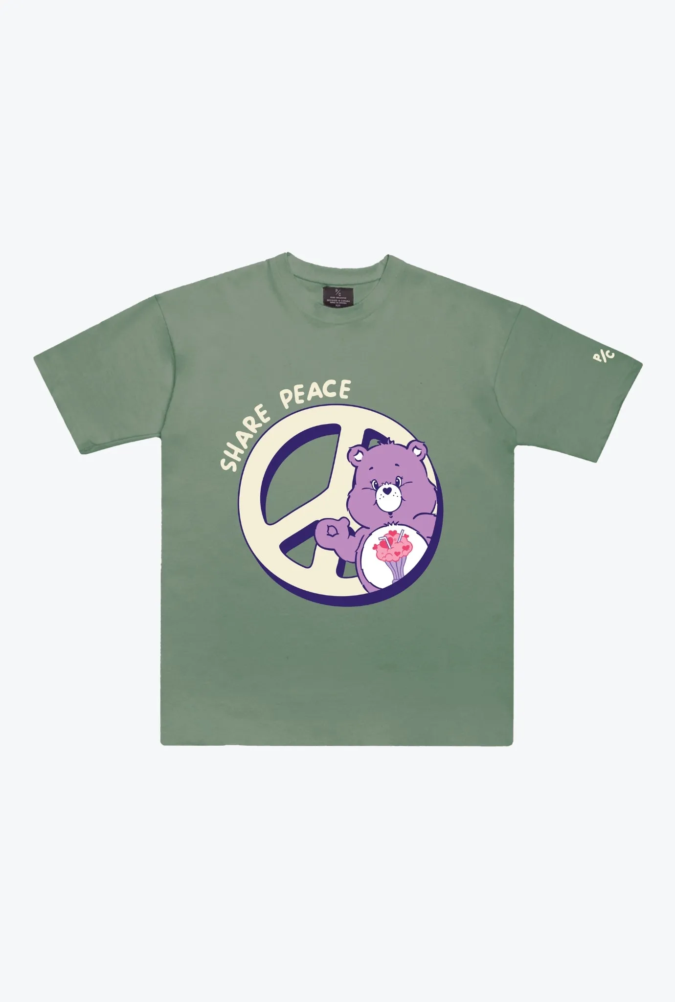 Care Bears Share Peace Heavyweight T-Shirt - Sage Green sold by Peace-Collective