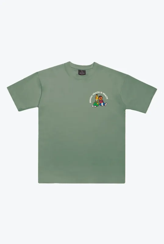 Sesame Street Mental Health Heavyweight T-Shirt - Sage Green sold by Peace-Collective