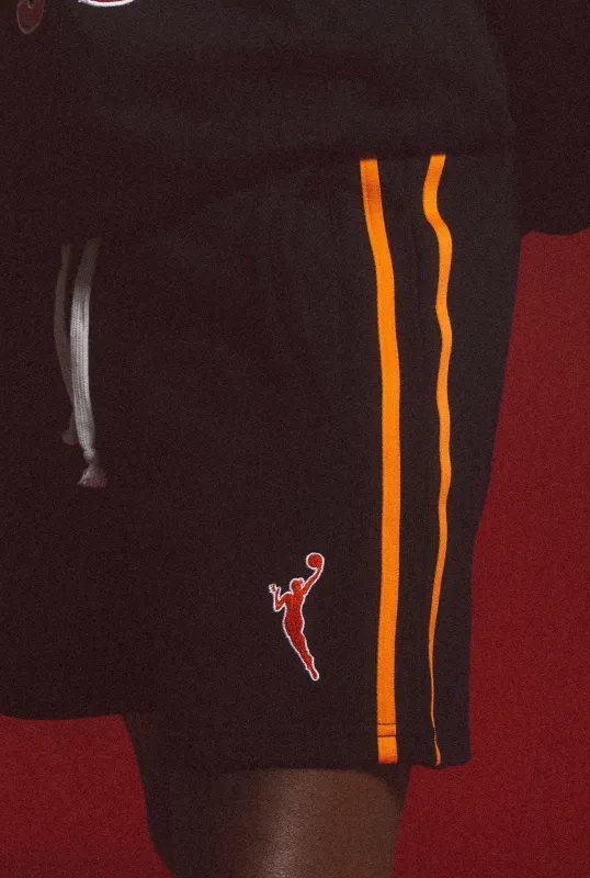 WNBA Striped Fleece Shorts - Black / Fire Orange sold by Peace-Collective