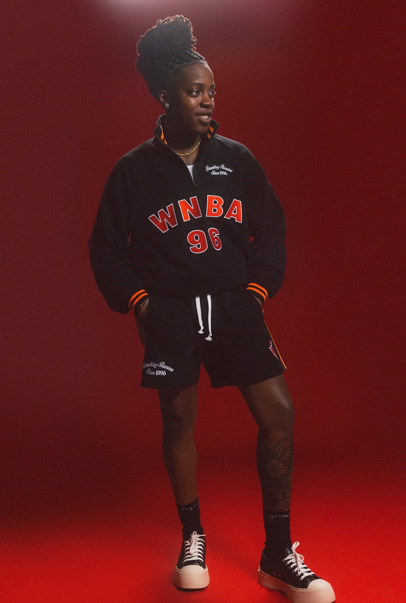 WNBA Striped Half Zip - Black / Fire Orange sold by Peace-Collective
