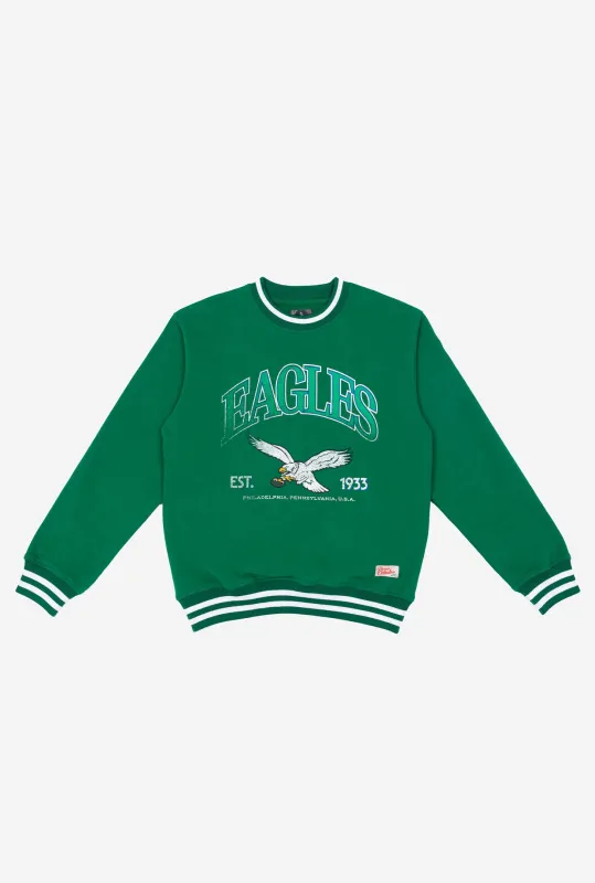 Philadelphia Eagles Vintage Striped Heavyweight Crewneck - Kelly Green sold by Peace-Collective
