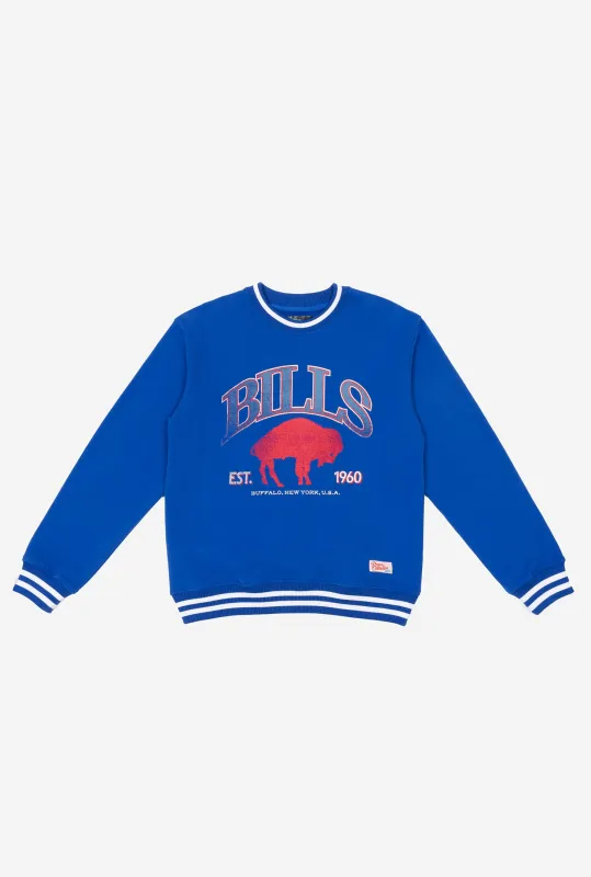 Buffalo Bills Vintage Striped Heavyweight Crewneck - Royal sold by Peace-Collective