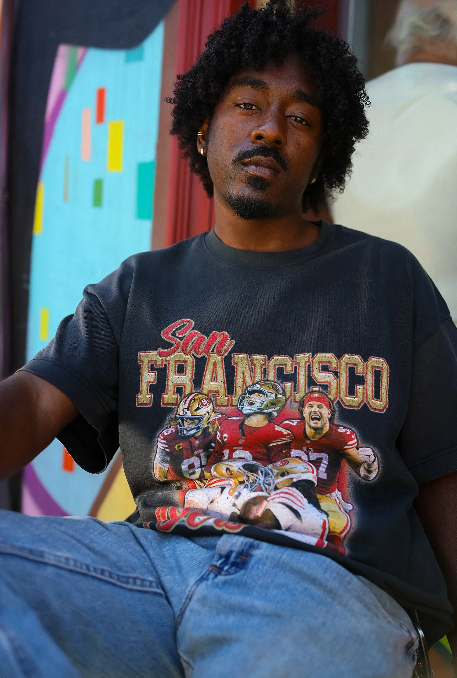 San Francisco 49ers Vintage Heavyweight Garment Dyed T-Shirt - Black sold by Peace-Collective product image thumbnail 2