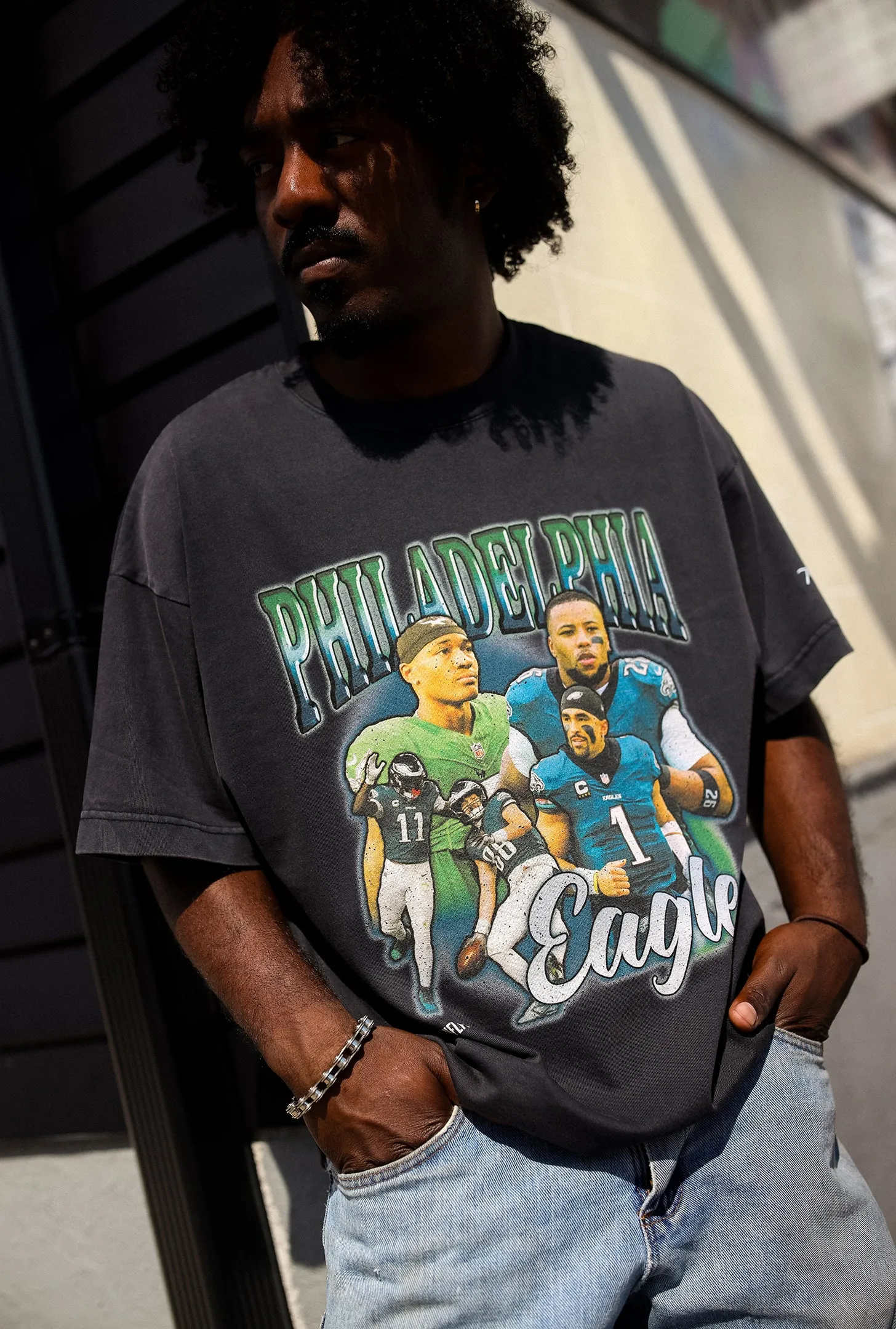 Philadelphia Eagles Vintage Heavyweight Garment Dyed T-Shirt - Black sold by Peace-Collective product image thumbnail 3