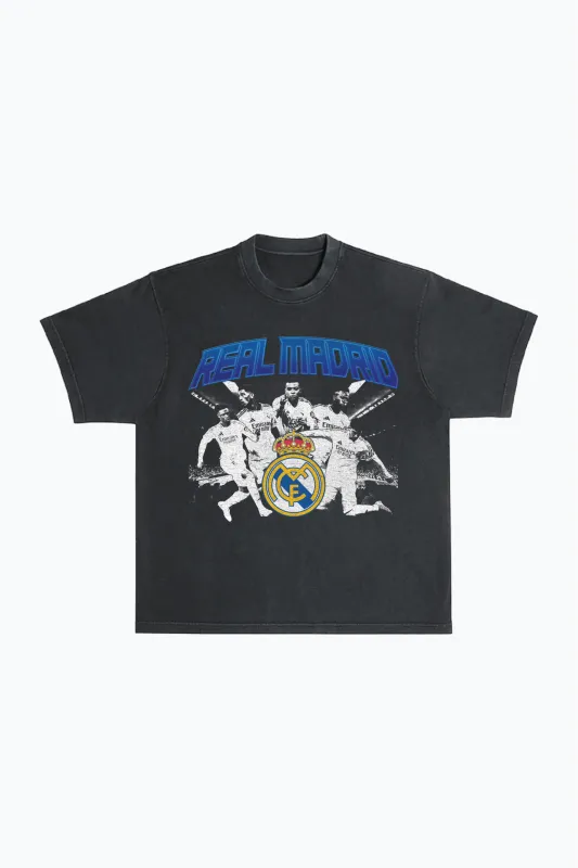 Real Madrid Heavyweight Garment Dyed T-Shirt - Black sold by Peace-Collective
