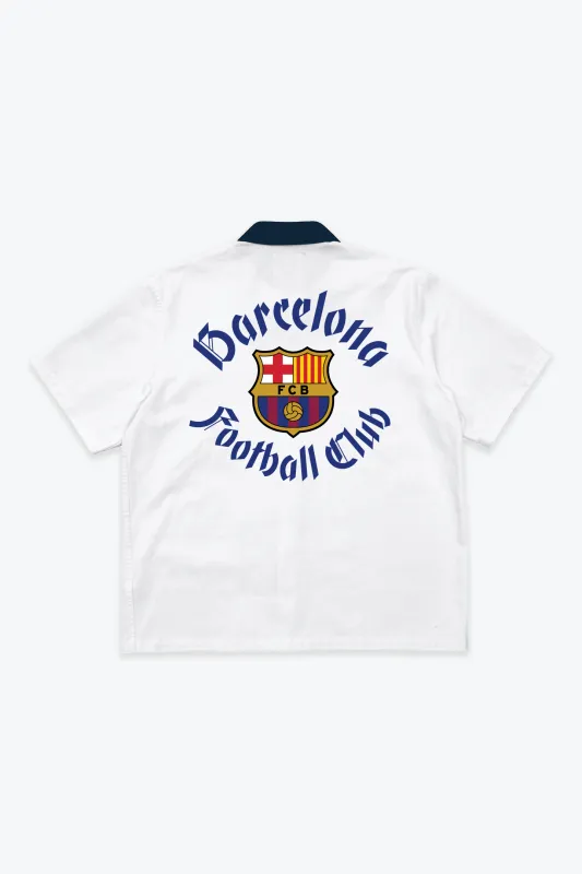FC Barcelona Short Sleeve Button-Up - White made by Peace-Collective