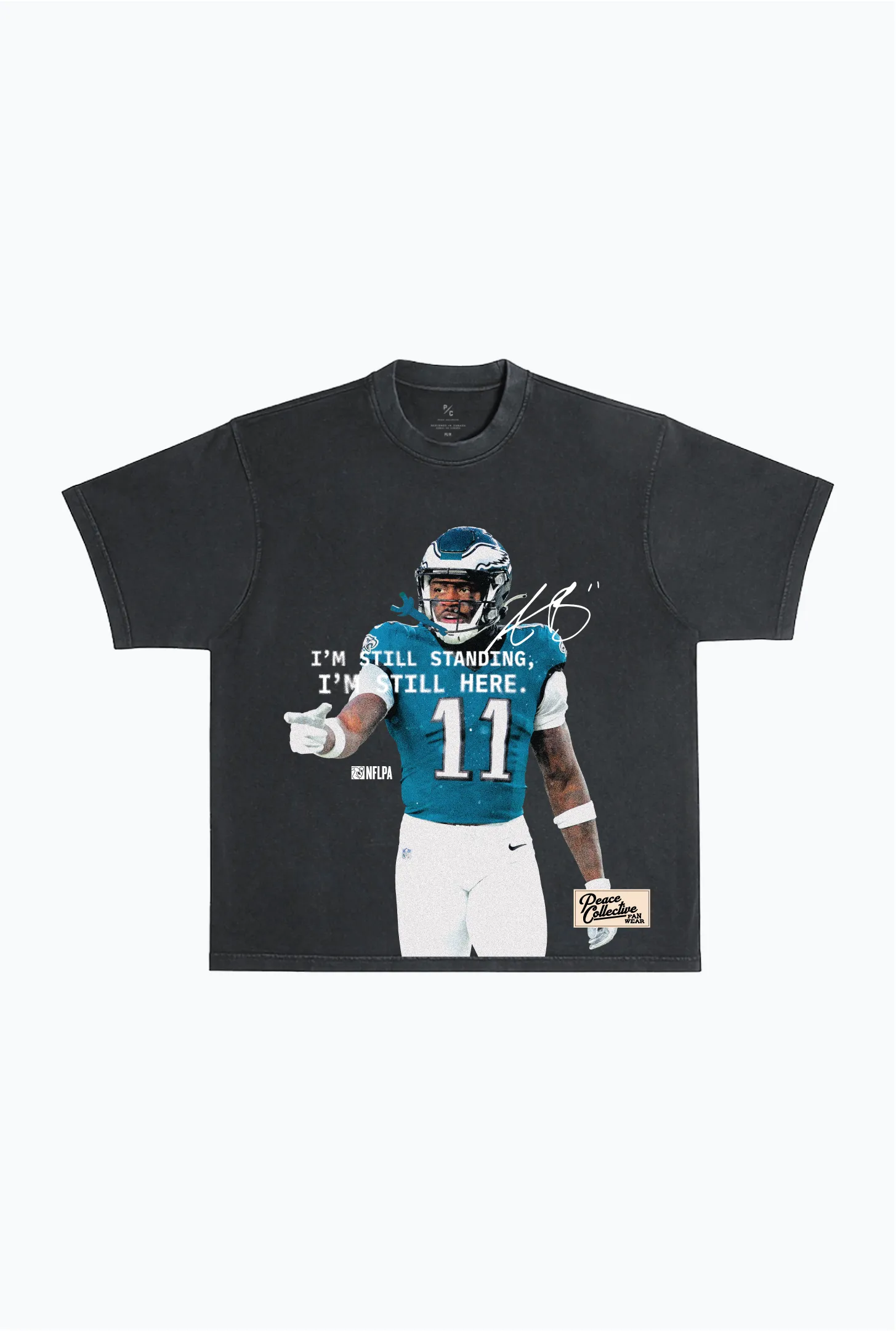 P/C x AJ Brown Portrait Heavyweight Garment Dyed T-Shirt - Black sold by Peace-Collective