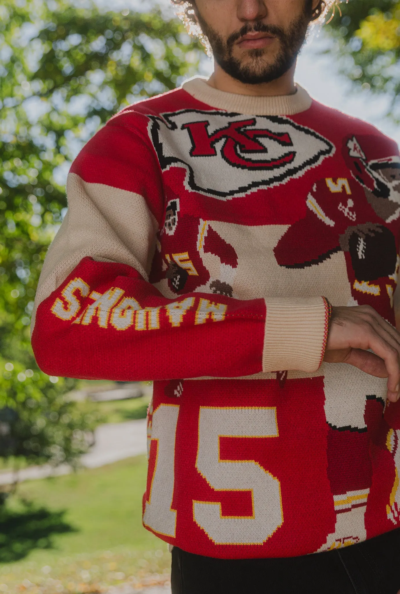 Patrick Mahomes Oversized Knit Sweater - Ivory / Red sold by Peace-Collective product image thumbnail 4