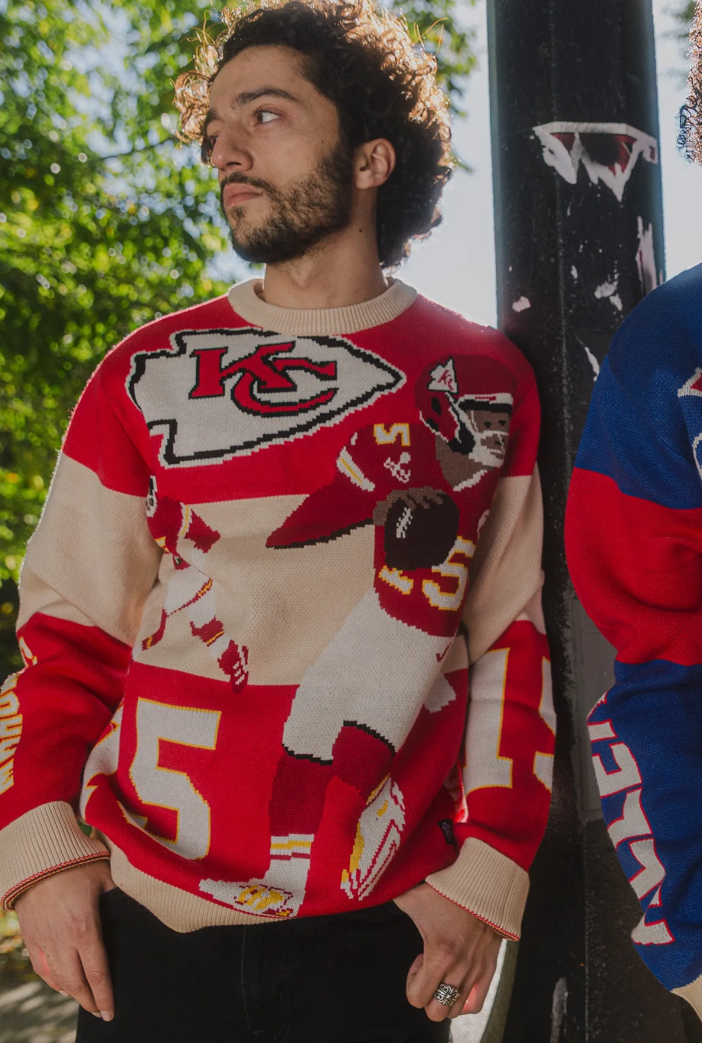 Patrick Mahomes Oversized Knit Sweater - Ivory / Red sold by Peace-Collective