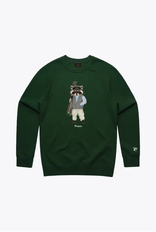 Skiing Trash Teddy Crewneck - Forest Green sold by Peace-Collective