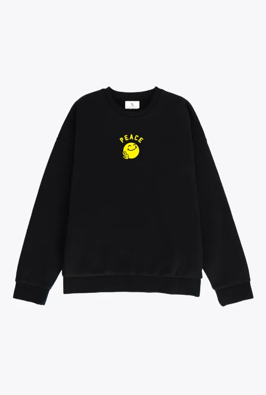 P/C x SmileyWorld "Smile for Peace" Heavyweight Crewneck - Black sold by Peace-Collective