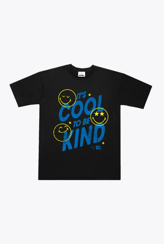 P/C x SmileyWorld "It's Cool To Be Kind" Heavyweight T-Shirt - Black sold by Peace-Collective