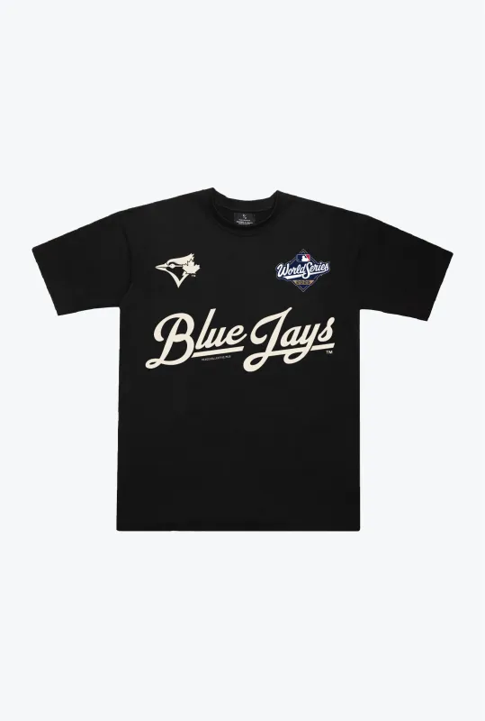 Toronto Blue Jays Script World Series 2025 Heavyweight T-Shirt - Black sold by Peace-Collective