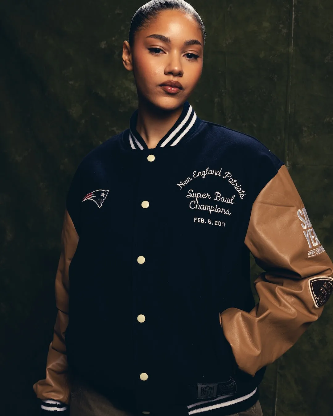 Super Bowl 2017 New England Patriots vs. Atlanta Falcons Varsity Jacket - Navy sold by Peace-Collective product image thumbnail 2