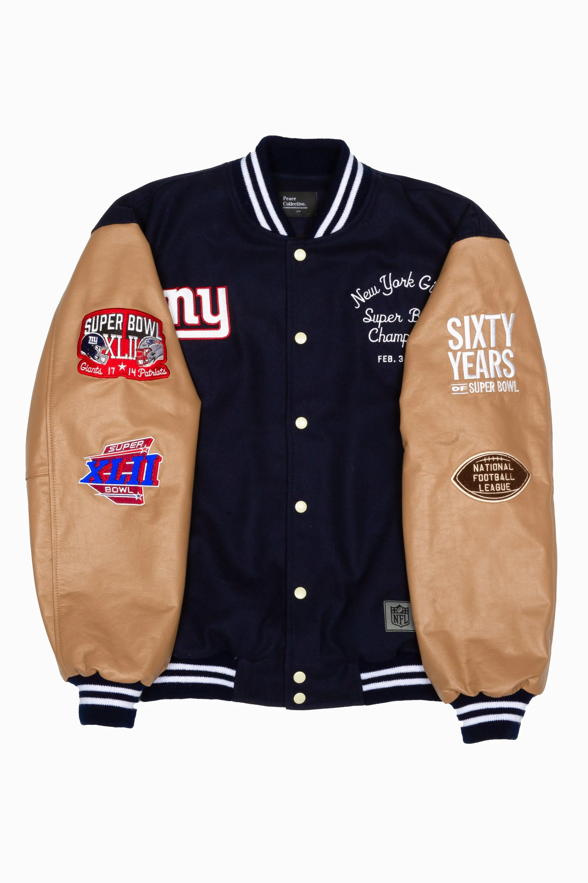 Super Bowl 2008 New York Giants vs. New England Patriots Varsity Jacket - Royal sold by Peace-Collective product image thumbnail 5