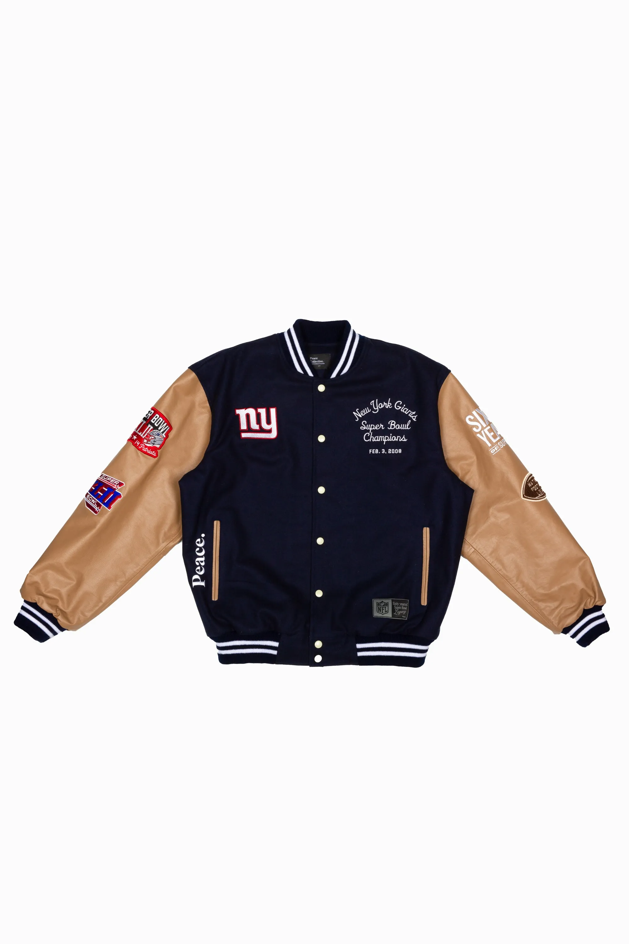 Super Bowl 2008 New York Giants vs. New England Patriots Varsity Jacket - Royal sold by Peace-Collective