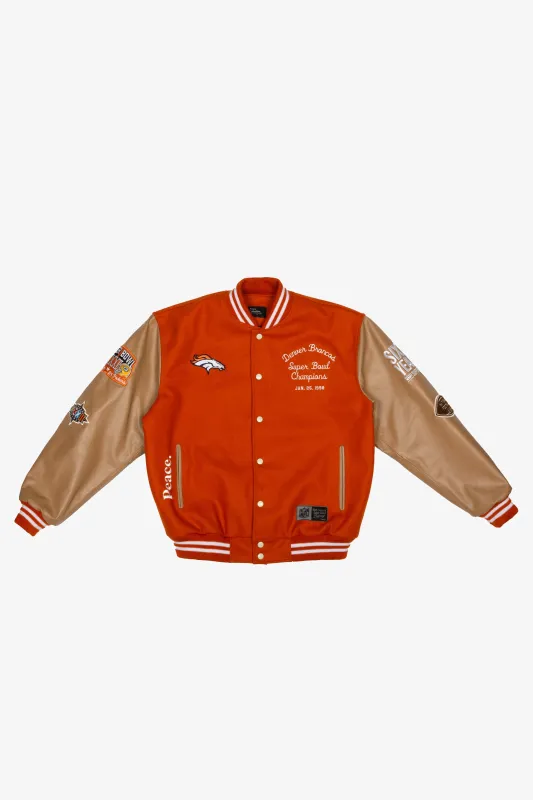 Super Bowl 1998 Denver Broncos vs. Green Bay Packers Varsity Jacket - Orange sold by Peace-Collective
