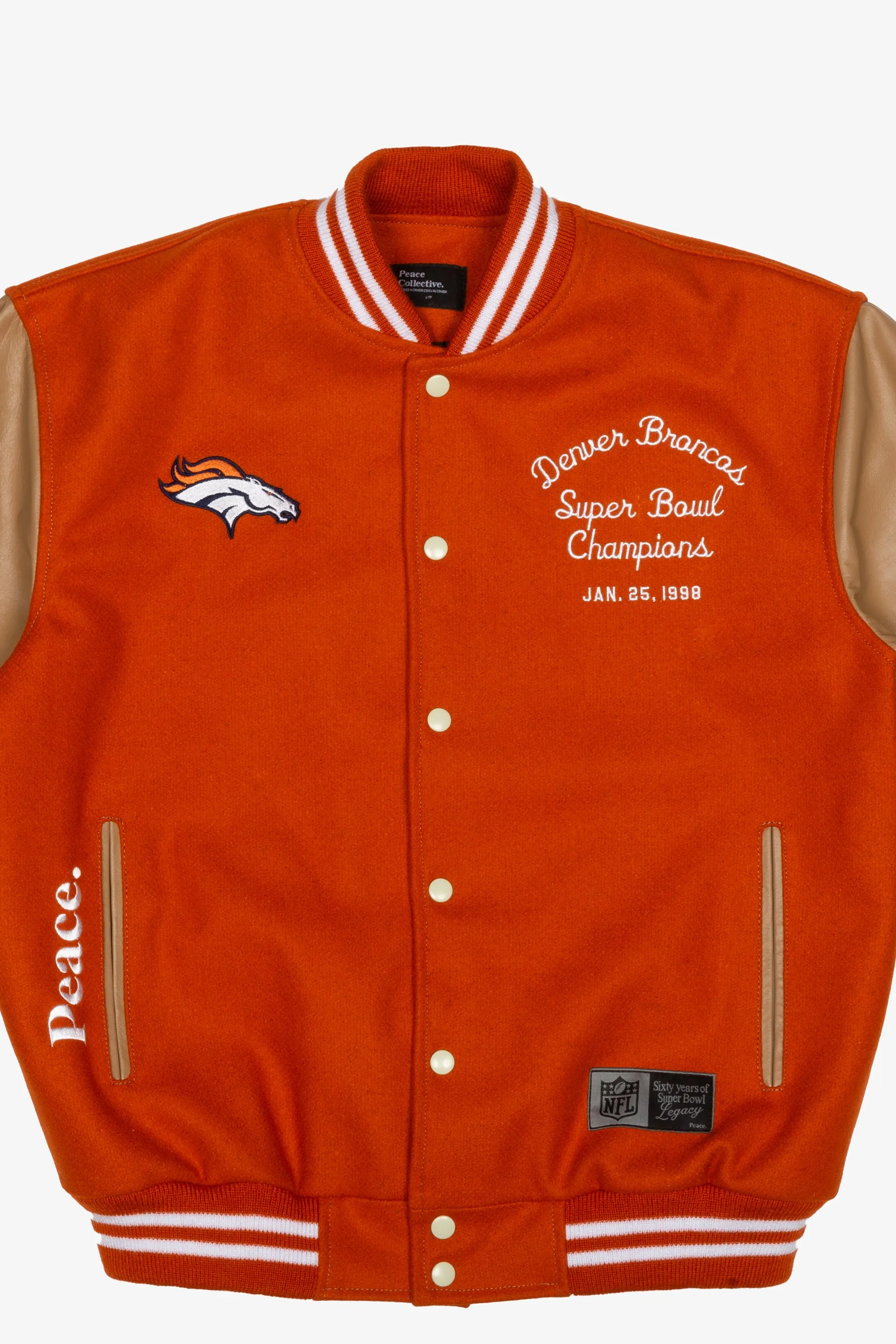 Super Bowl 1998 Denver Broncos vs. Green Bay Packers Varsity Jacket - Orange sold by Peace-Collective product image thumbnail 3