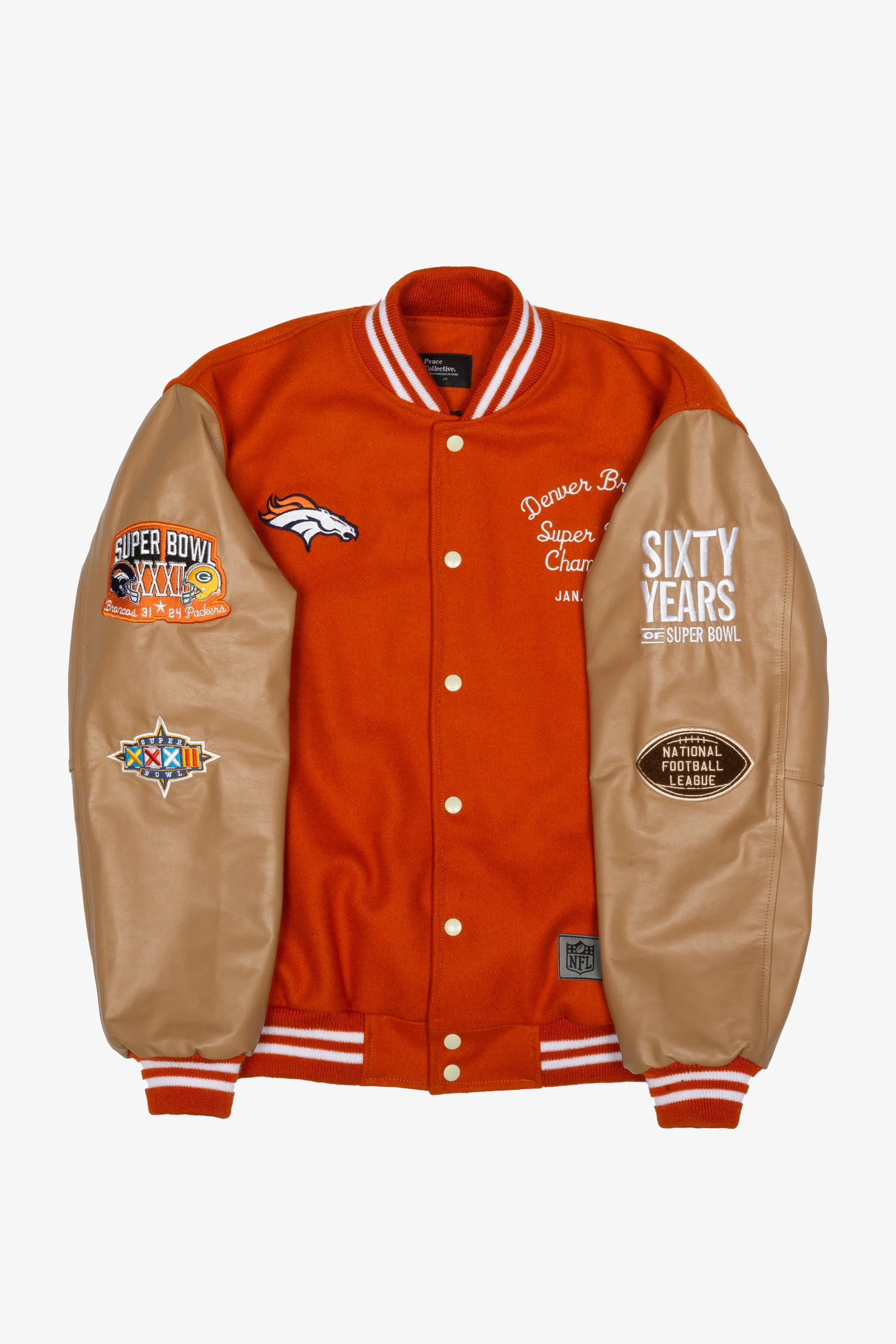 Super Bowl 1998 Denver Broncos vs. Green Bay Packers Varsity Jacket - Orange sold by Peace-Collective product image thumbnail 5