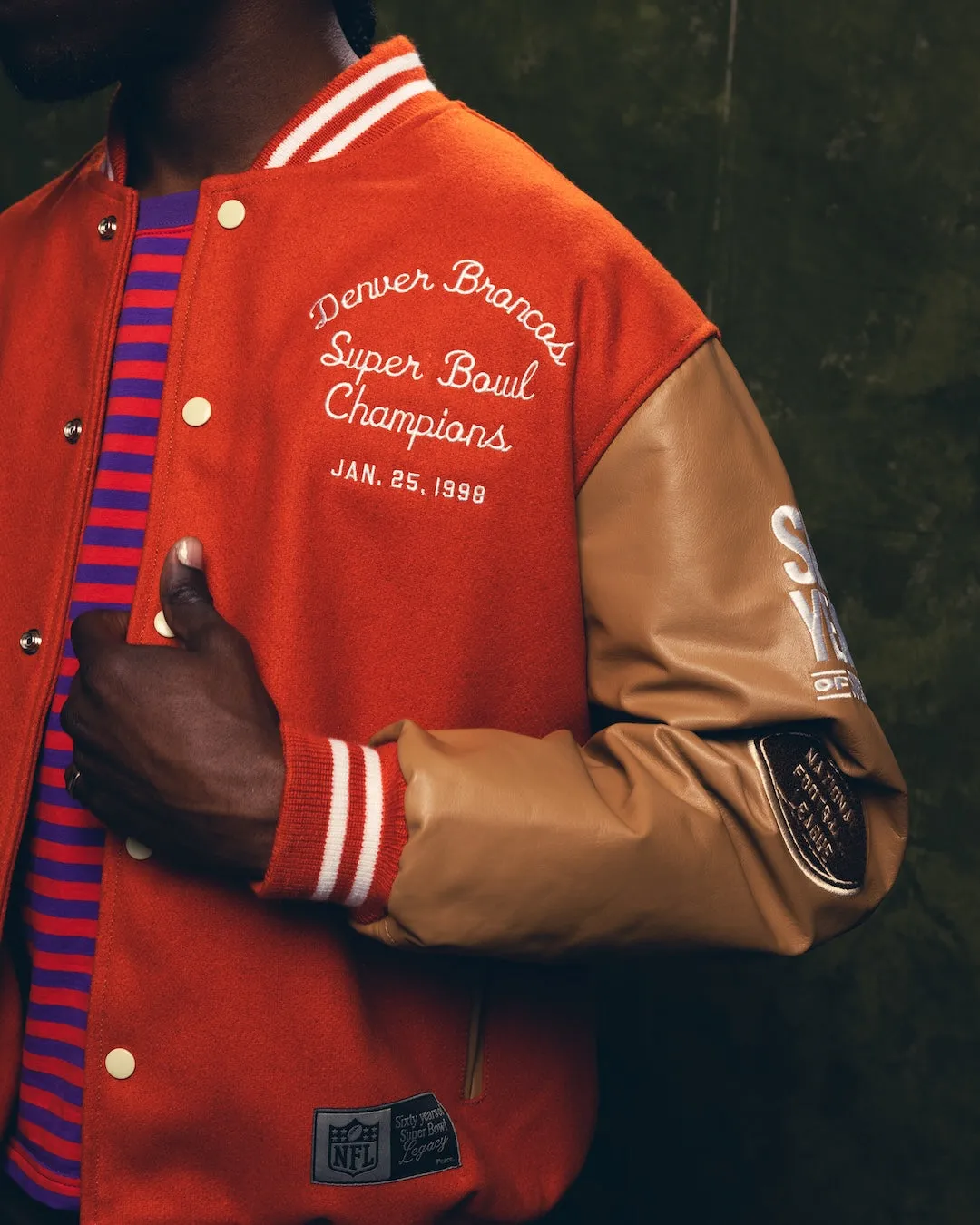 Super Bowl 1998 Denver Broncos vs. Green Bay Packers Varsity Jacket - Orange sold by Peace-Collective product image thumbnail 2