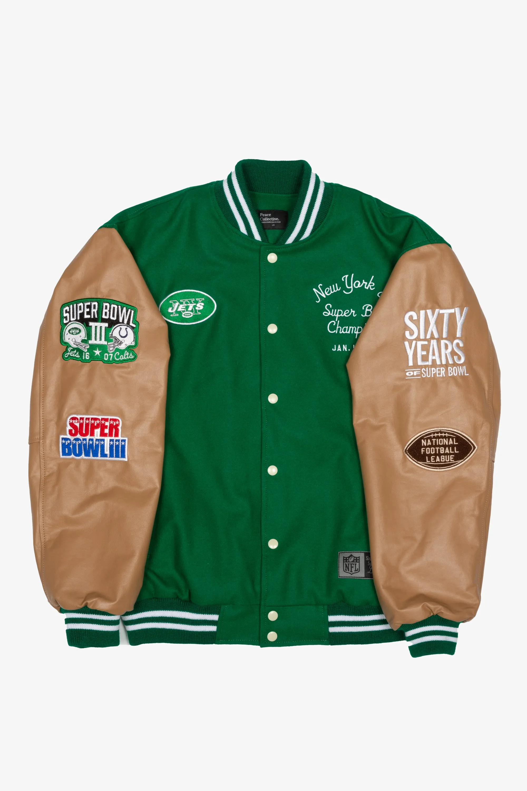 Super Bowl 1969 New York Jets Vs. Baltimore Colts Varsity Jacket - Green sold by Peace-Collective product image thumbnail 5