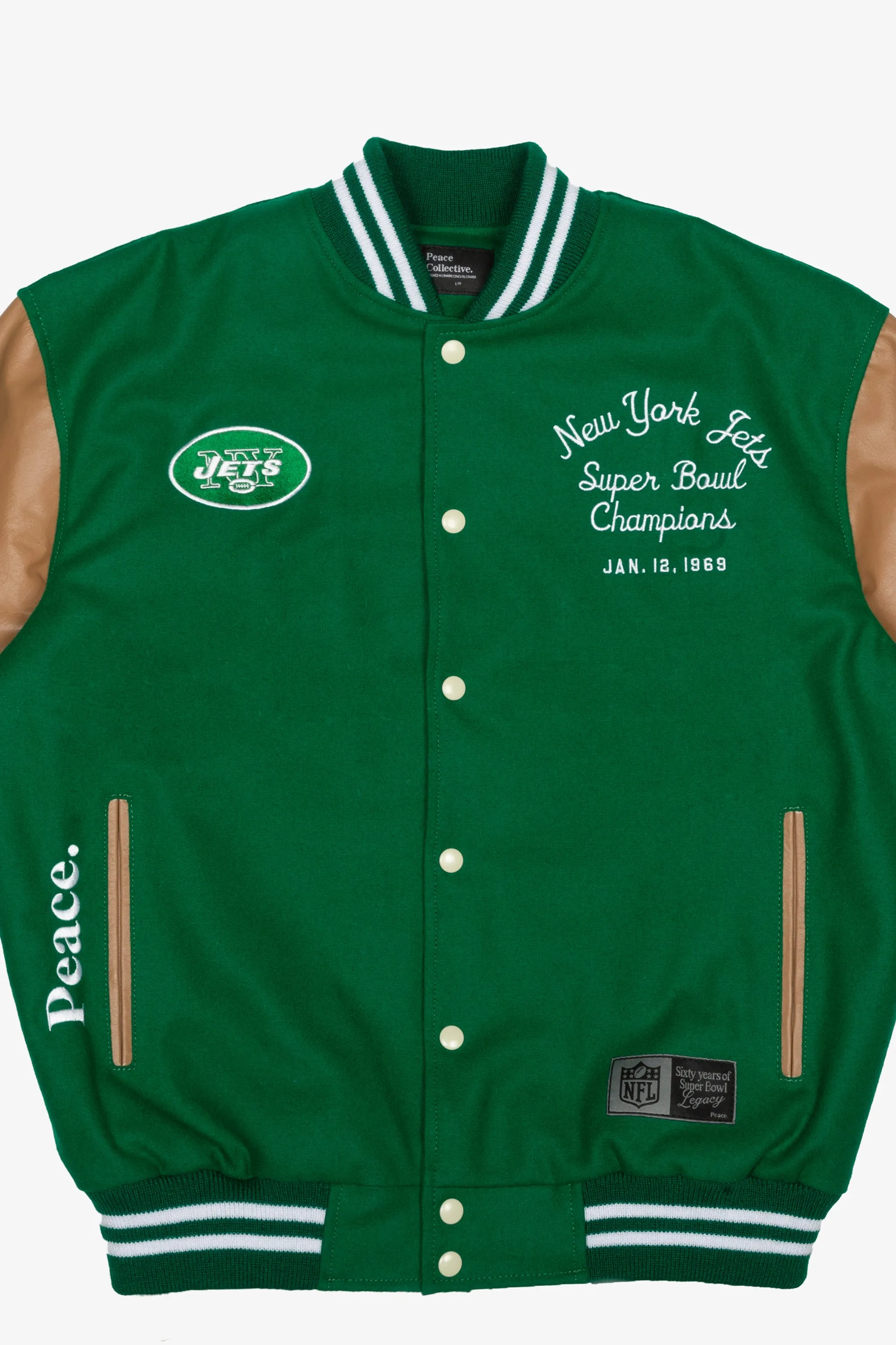 Super Bowl 1969 New York Jets Vs. Baltimore Colts Varsity Jacket - Green sold by Peace-Collective product image thumbnail 3