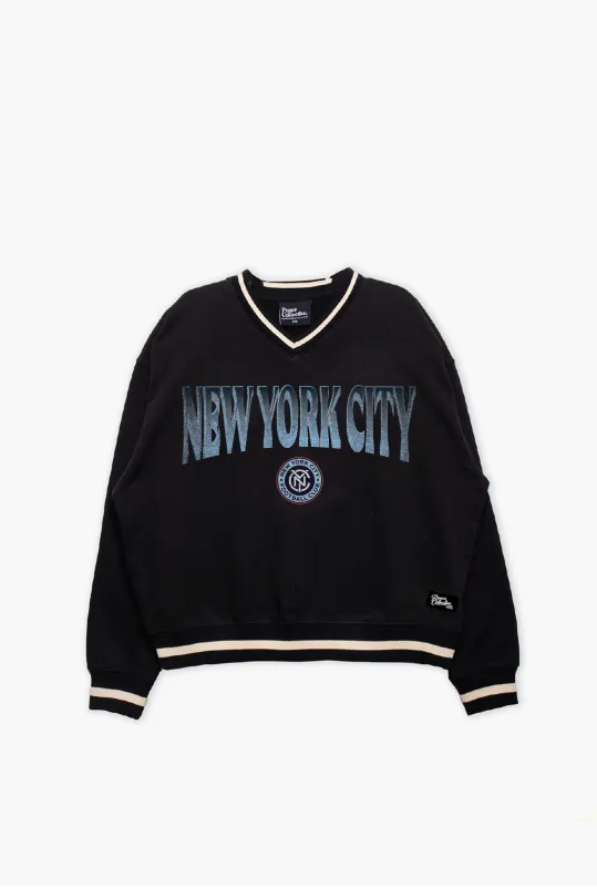 New York City FC V-Neck Heavyweight Crewneck - Black made by Peace-Collective