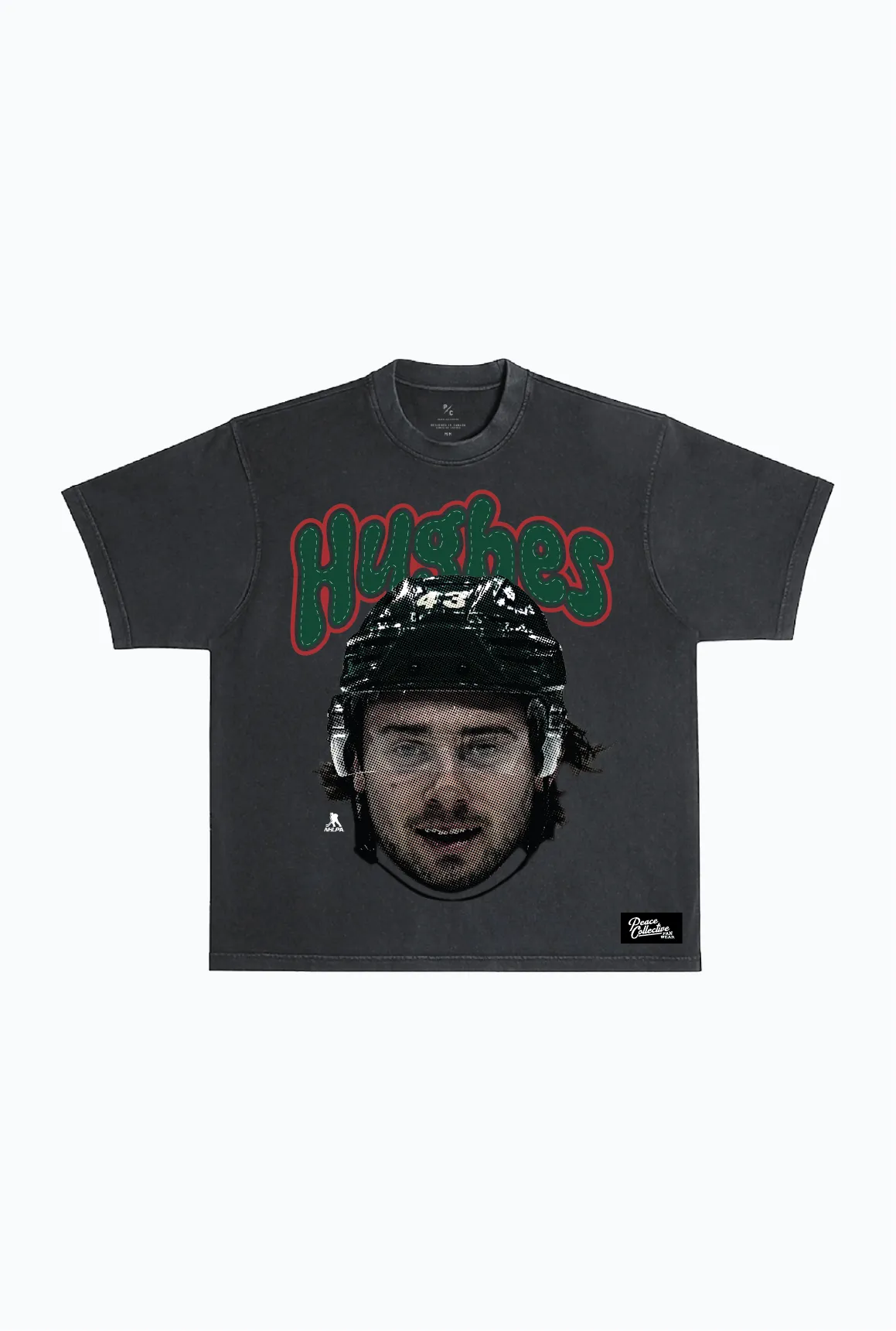 Quinn Hughes Heavyweight Garment Dyed T-Shirt - Black sold by Peace-Collective