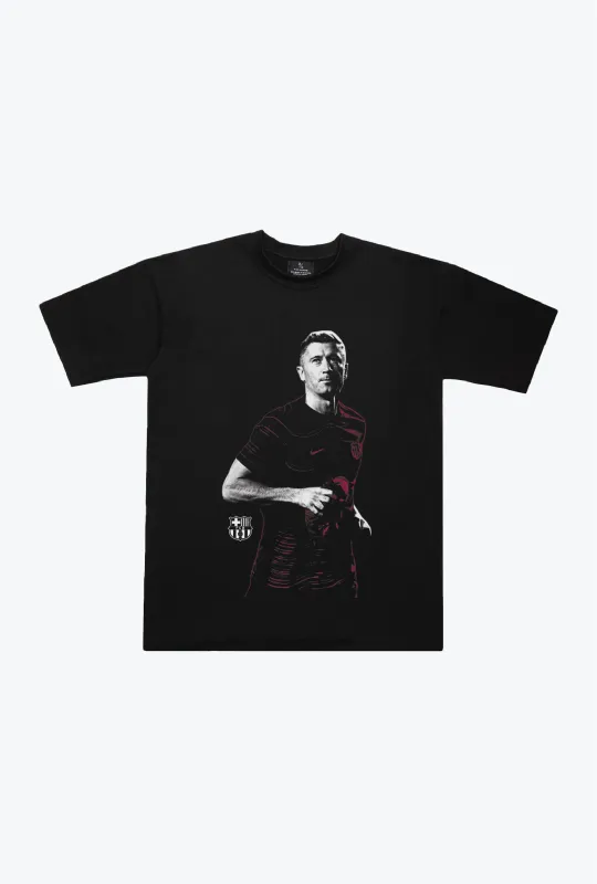 FC Barcelona: Robert Lewandowski Icon Heavyweight T-Shirt - Black sold by Peace-Collective