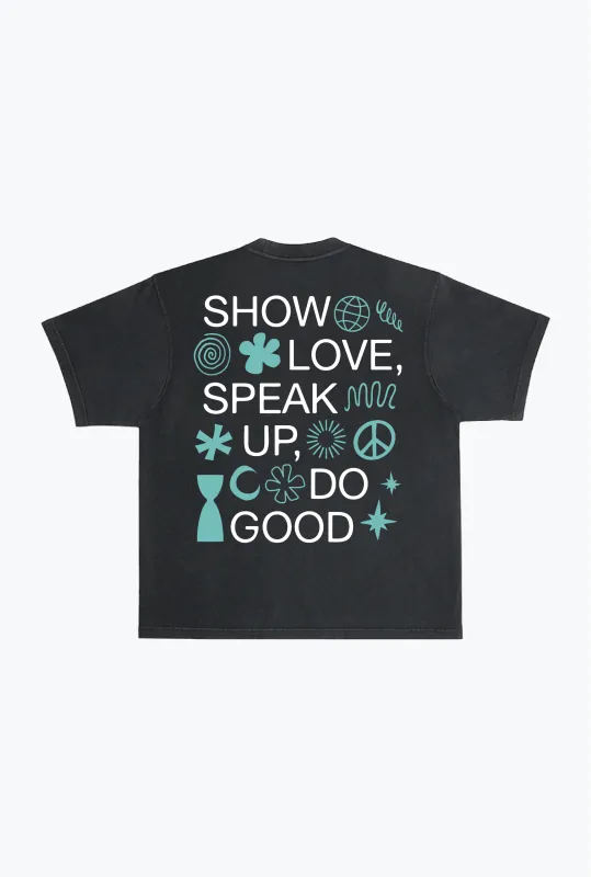 Show Love Heavyweight Garment Dyed T-Shirt - Black made by Peace-Collective