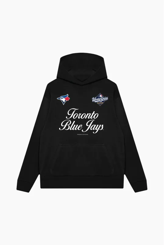 Toronto Blue Jays World Series 2025 Cursive Oversized Hoodie - Black made by Peace-Collective