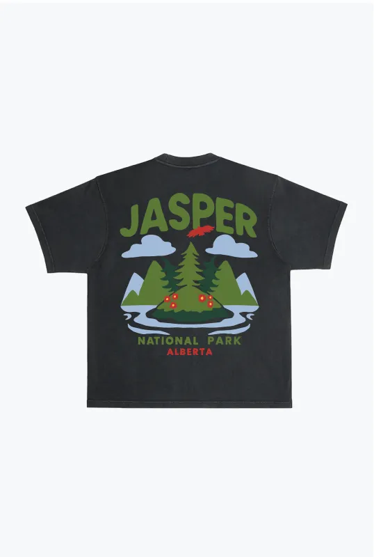 Jasper National Park Heavyweight Garment Dyed T-Shirt - Black made by Peace-Collective