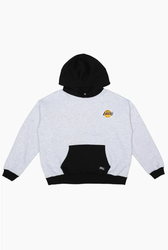 Los Angeles Lakers Colour Block Heavyweight Hoodie - Black / Grey Melange made by Peace-Collective