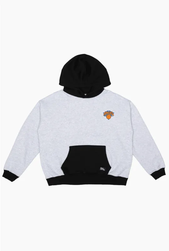 New York Knicks Colour Block Heavyweight Hoodie - Black / Grey Melange made by Peace-Collective