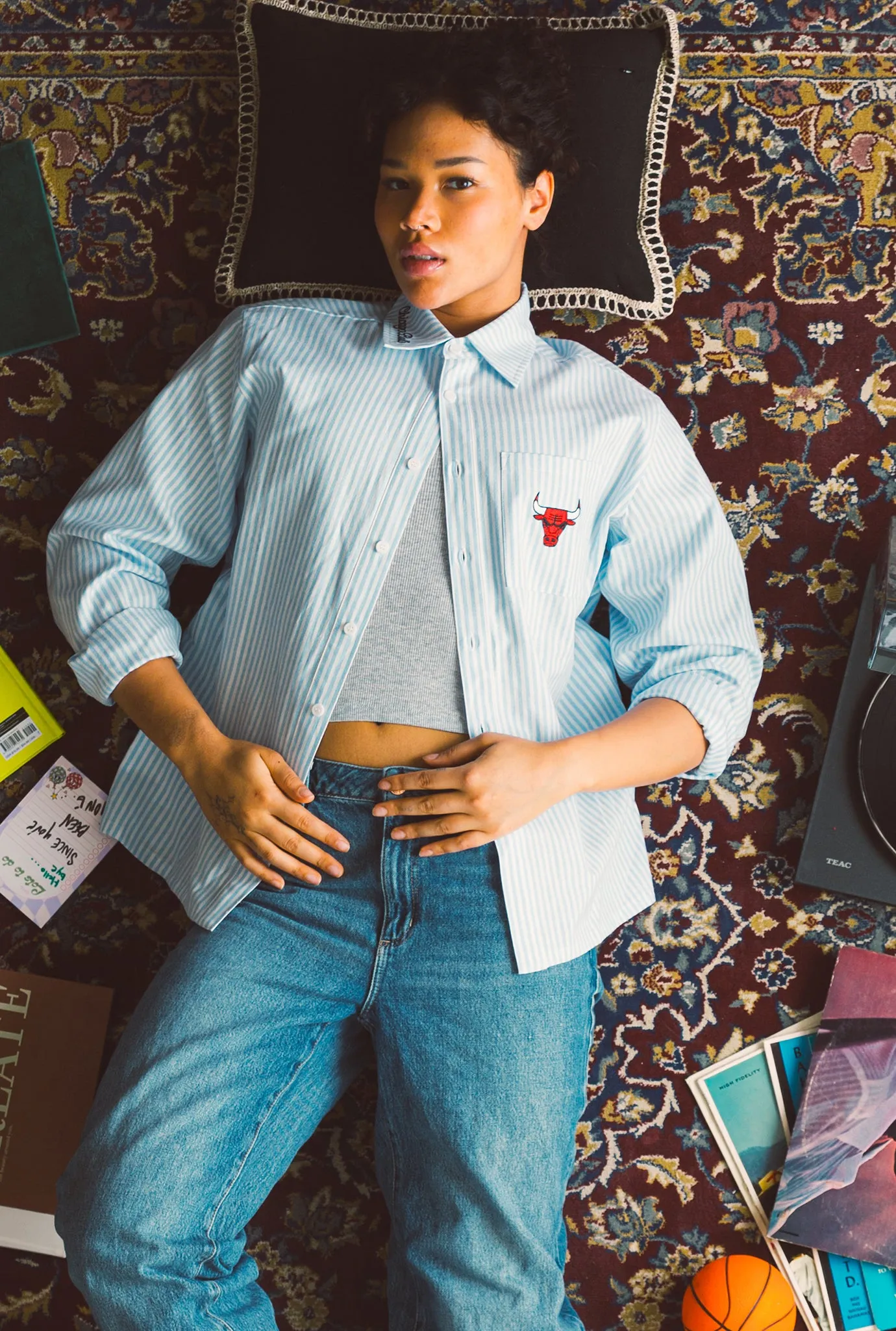 Chicago Bulls Long Sleeve Poplin Shirt - White / Blue sold by Peace-Collective product image thumbnail 2