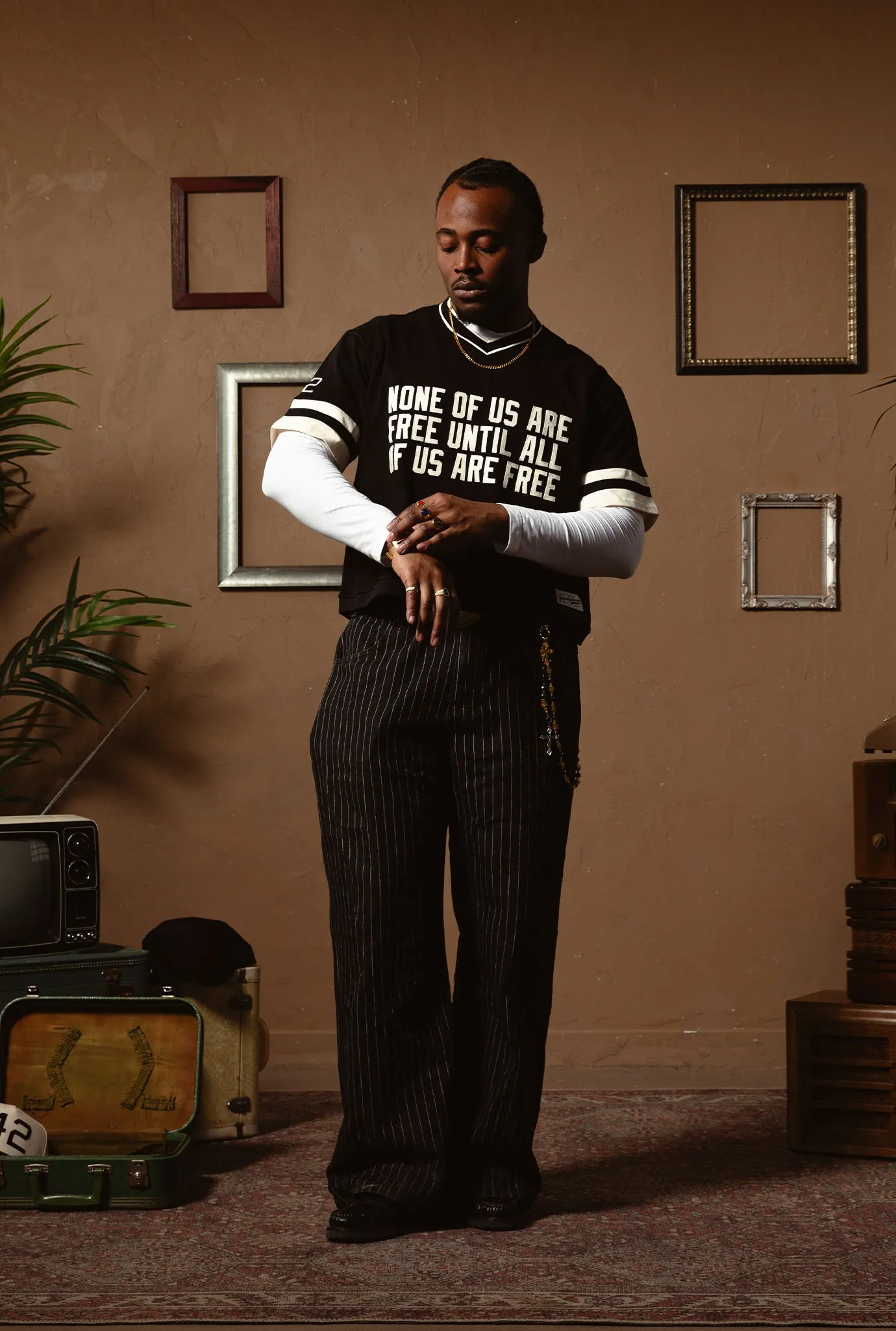 P/C x Jackie Robinson Heavyweight V-Neck T-Shirt - Black sold by Peace-Collective product image thumbnail 4