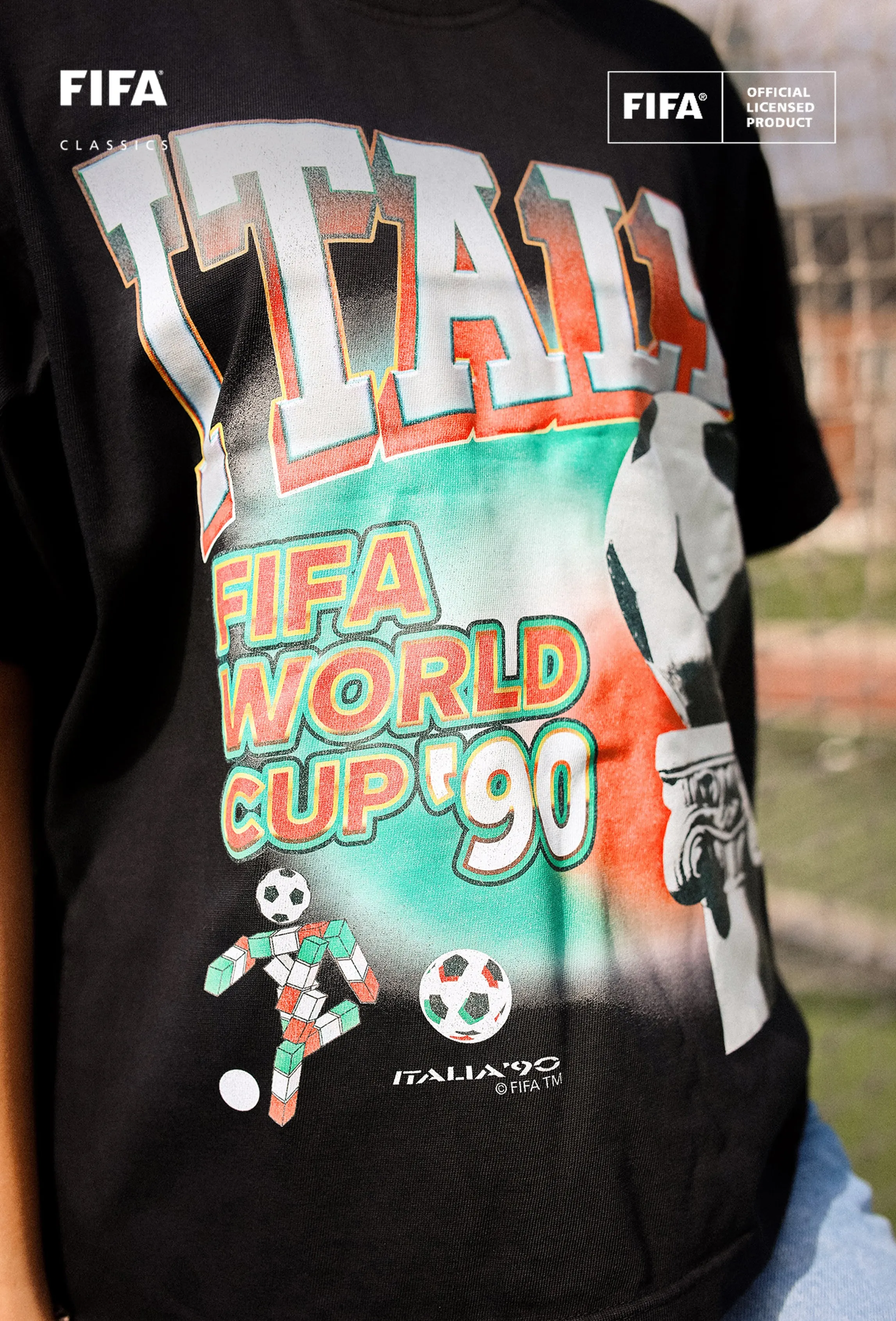 FIFA World Cup 1990™ Italy Photorealistic Heavyweight Garment Dyed T-Shirt - Black sold by Peace-Collective product image thumbnail 3