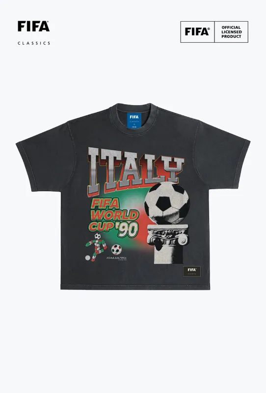 FIFA World Cup 1990™ Italy Photorealistic Heavyweight Garment Dyed T-Shirt - Black made by Peace-Collective