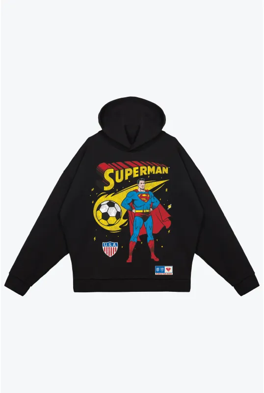 US Soccer | DC Superman Comet Relaxed Hoodie - Black made by Peace-Collective