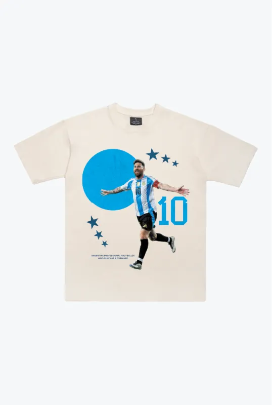 Argentina Lionel Messi Heavyweight T-Shirt - Ivory made by Peace-Collective