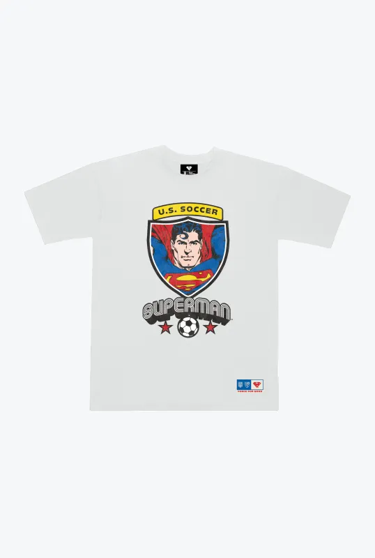 US Soccer | DC  Superman Shield T-Shirt - White made by Peace-Collective