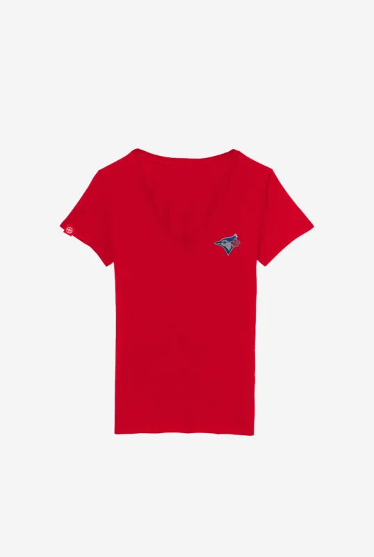 Toronto Blue Jays x Hazel Mae Women's V-Neck T-Shirt - Red made by Peace-Collective
