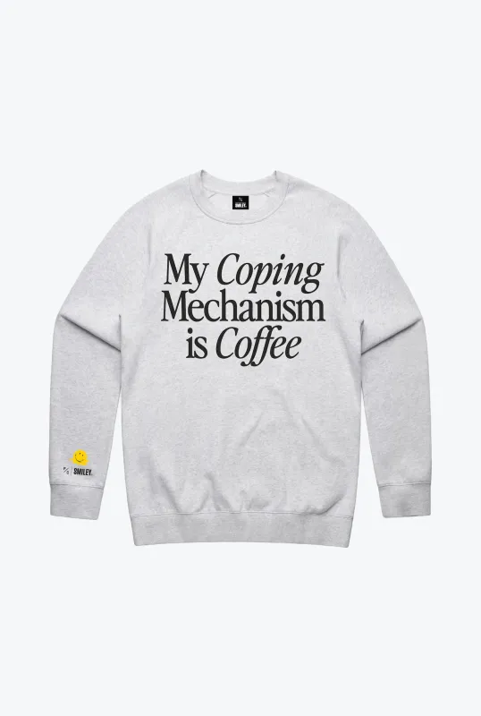 P/C x Smiley: My Coping Mechanism is Coffee Crewneck - Ash made by Peace-Collective