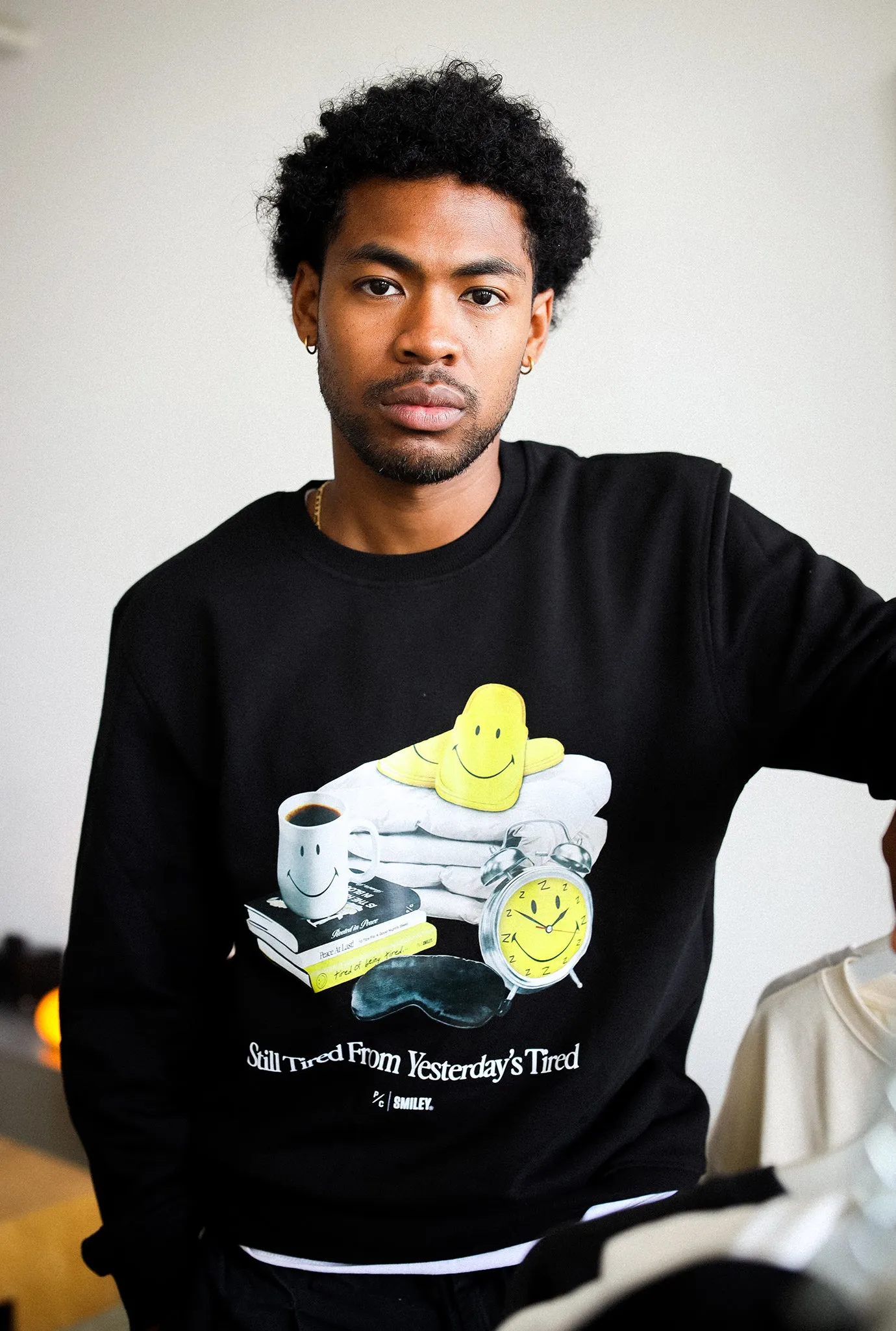 P/C x Smiley: Still Tired from Yesterday's Tired Crewneck - Black sold by Peace-Collective product image thumbnail 2