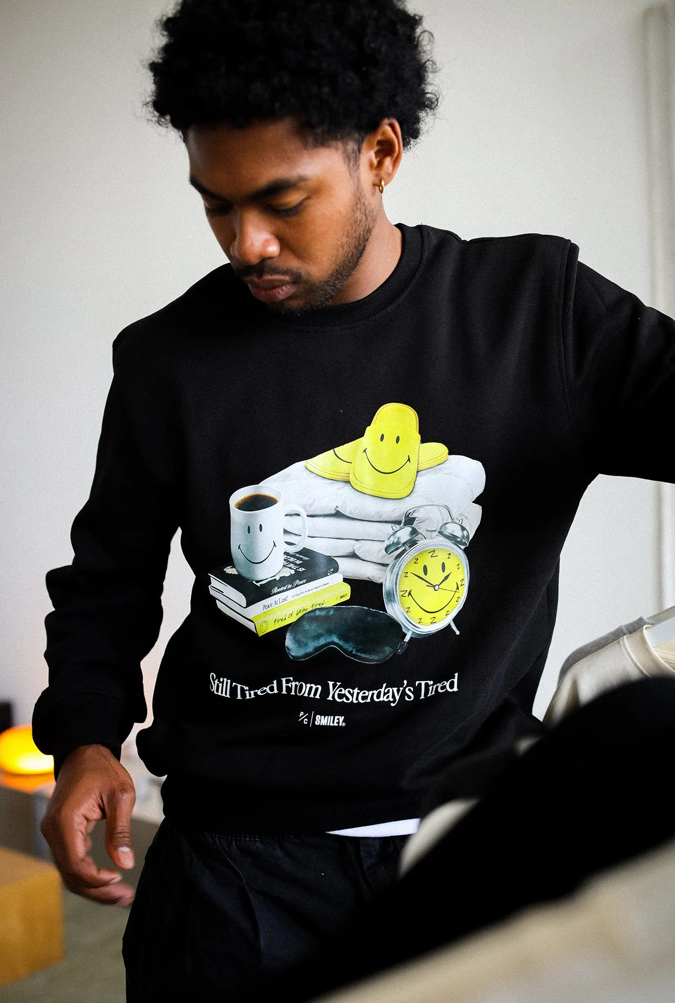 P/C x Smiley: Still Tired from Yesterday's Tired Crewneck - Black sold by Peace-Collective product image thumbnail 4