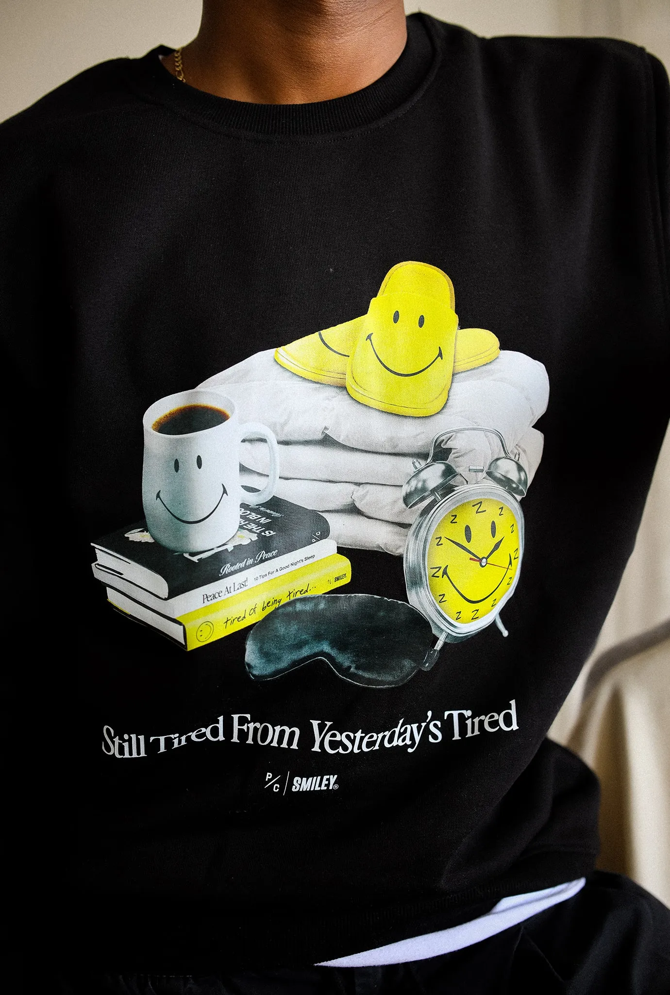 P/C x Smiley: Still Tired from Yesterday's Tired Crewneck - Black sold by Peace-Collective product image thumbnail 3