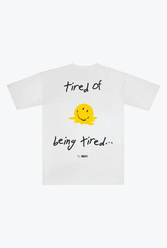 P/C x Smiley: Tired of Being Tired Heavyweight T-Shirt - White made by Peace-Collective