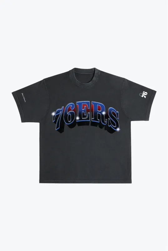 Philadelphia 76ers Graffiti Pigment Dye Heavyweight T-Shirt - Black sold by Peace-Collective
