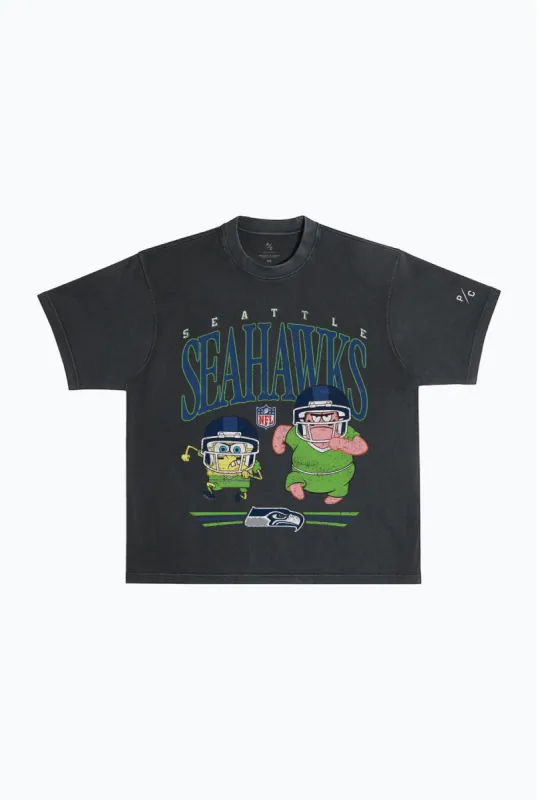 Spongebob & Patrick Rush Heavy Pigment Dye T-Shirt - Seattle Seahawks sold by Peace-Collective