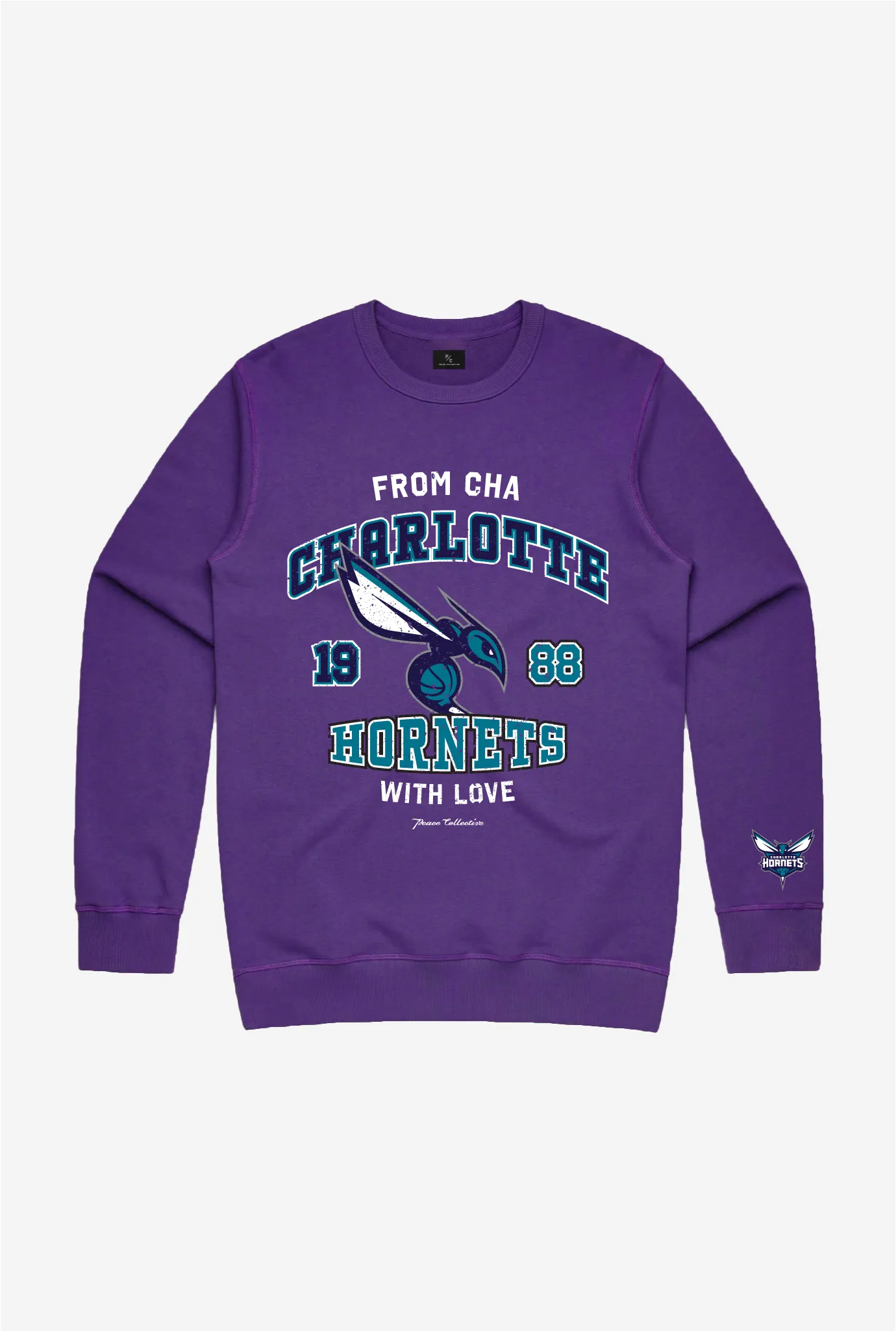 Charlotte Hornets Washed Crewneck - Purple sold by Peace-Collective